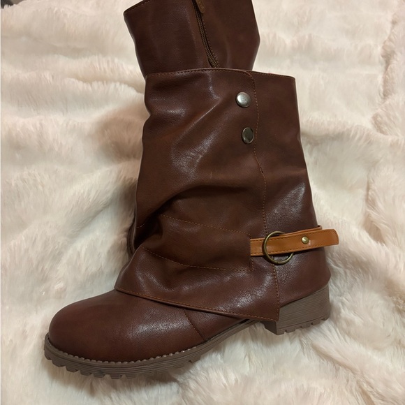Brown Faux Leather Ankle Boots - Picture 3 of 6